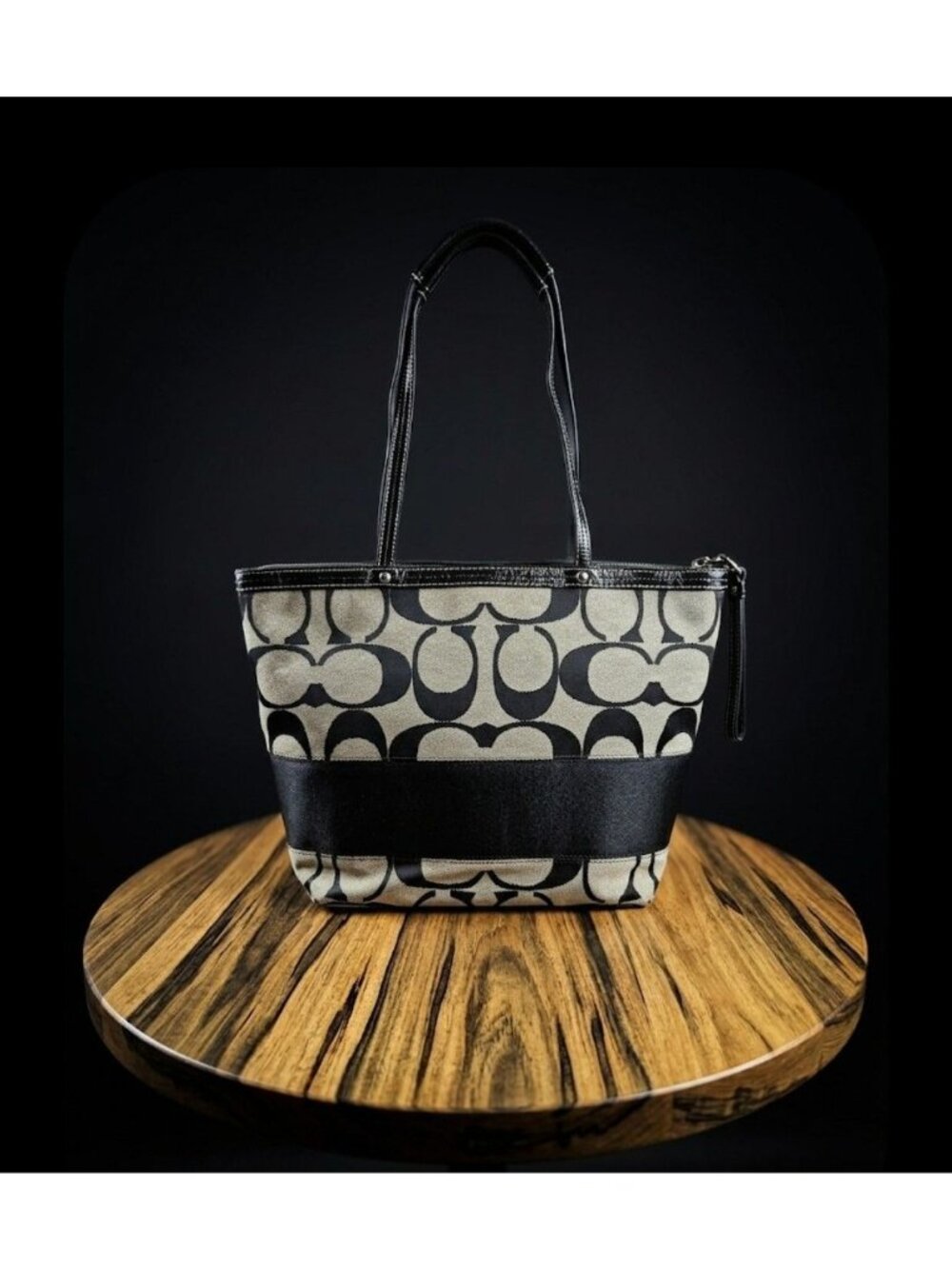 Coach Signature Stripe Signature "C" Signature Jaquard Canvas Shouler Tote Bag